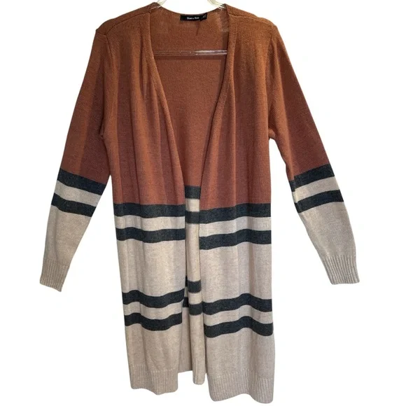 Doe & Rae NWT Cashmere Brown and Cream Striped Cardigan - Picture 7 of 11